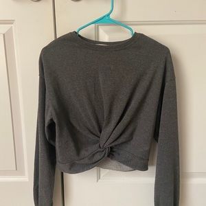 Heather Grey Garage Knotted Crop Sweatshirt